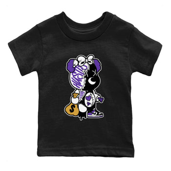 Stitched Hustle Bear unique Halloween sneaker tee to Court Purple Dunks street fashion brand for shirts to match Jordans SNRT Sneaker Tees Dunk Low Court Purple unisex t-shirt Black 2 youth shirt