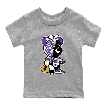 Stitched Hustle Bear unique Halloween sneaker tee to Court Purple Dunks street fashion brand for shirts to match Jordans SNRT Sneaker Tees Dunk Low Court Purple unisex t-shirt Heather Grey 2 youth shirt
