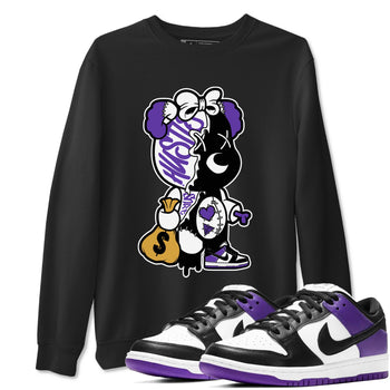 Stitched Hustle Bear unique Halloween sneaker tee to Court Purple Dunks street fashion brand for shirts to match Jordans SNRT Sneaker Tees Dunk Low Court Purple unisex t-shirt Black 1 unisex shirt