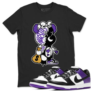 Stitched Hustle Bear unique Halloween sneaker tee to Court Purple Dunks street fashion brand for shirts to match Jordans SNRT Sneaker Tees Dunk Low Court Purple unisex t-shirt Black 1 unisex shirt