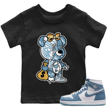 Jordan 1 Denim unique Halloween sneaker tee Stitched Hustle Bear Sneaker Tees Jordan 1 Denim Sneaker Release Tees Kids Shirts