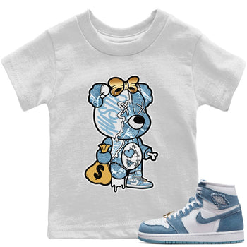 Jordan 1 Denim unique Halloween sneaker tee Stitched Hustle Bear Sneaker Tees Jordan 1 Denim Sneaker Release Tees Kids Shirts
