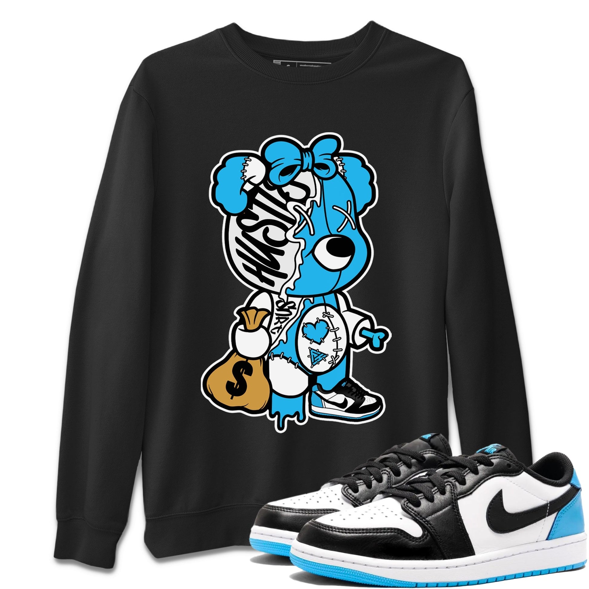 Jordan 1 Powder Blue unique Halloween sneaker tee Stitched Hustle Bear Sneaker Tees Jordan 1 Powder Blue Sneaker Release Tees Unisex Shirts