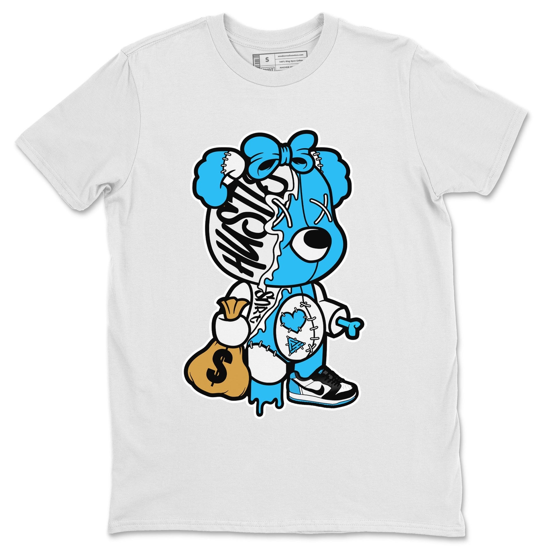 Jordan 1 Powder Blue unique Halloween sneaker tee Stitched Hustle Bear Sneaker Tees Jordan 1 Powder Blue Sneaker Release Tees Unisex Shirts