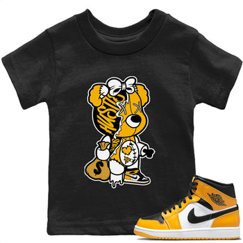 Jordan 1 Yellow Toe unique Halloween sneaker tee Stitched Hustle Bear Sneaker Tees Jordan 1 Yellow Toe Sneaker Release Tees Kids Shirts