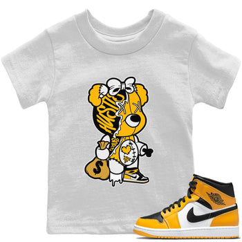 Jordan 1 Yellow Toe unique Halloween sneaker tee Stitched Hustle Bear Sneaker Tees Jordan 1 Yellow Toe Sneaker Release Tees Kids Shirts