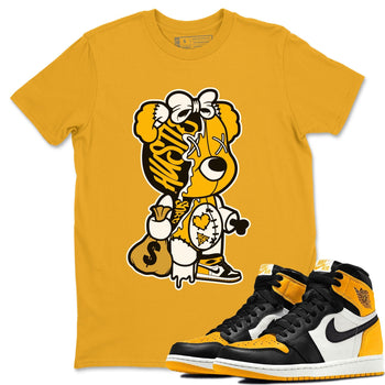 Jordan 1 Yellow Toe unique Halloween sneaker tee Stitched Hustle Bear Sneaker Tees Jordan 1 Yellow Toe Sneaker Release Tees Unisex Shirts