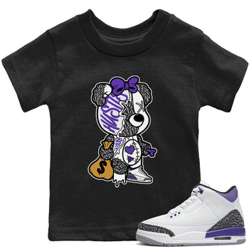 Jordan 3 Dark Iris unique Halloween sneaker tee Stitched Hustle Bear Sneaker Tees Jordan 3 Dark Iris Sneaker Release Tees Kids Shirts
