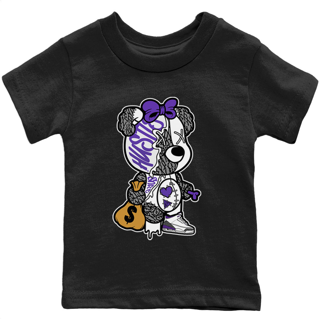 Jordan 3 Dark Iris unique Halloween sneaker tee Stitched Hustle Bear Sneaker Tees Jordan 3 Dark Iris Sneaker Release Tees Kids Shirts