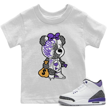 Jordan 3 Dark Iris unique Halloween sneaker tee Stitched Hustle Bear Sneaker Tees Jordan 3 Dark Iris Sneaker Release Tees Kids Shirts