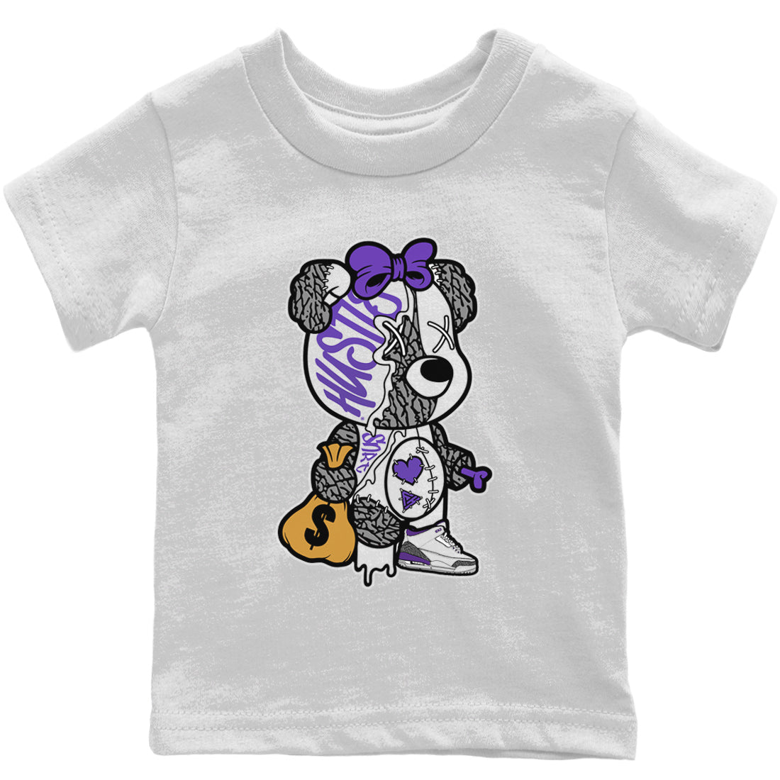 Jordan 3 Dark Iris unique Halloween sneaker tee Stitched Hustle Bear Sneaker Tees Jordan 3 Dark Iris Sneaker Release Tees Kids Shirts
