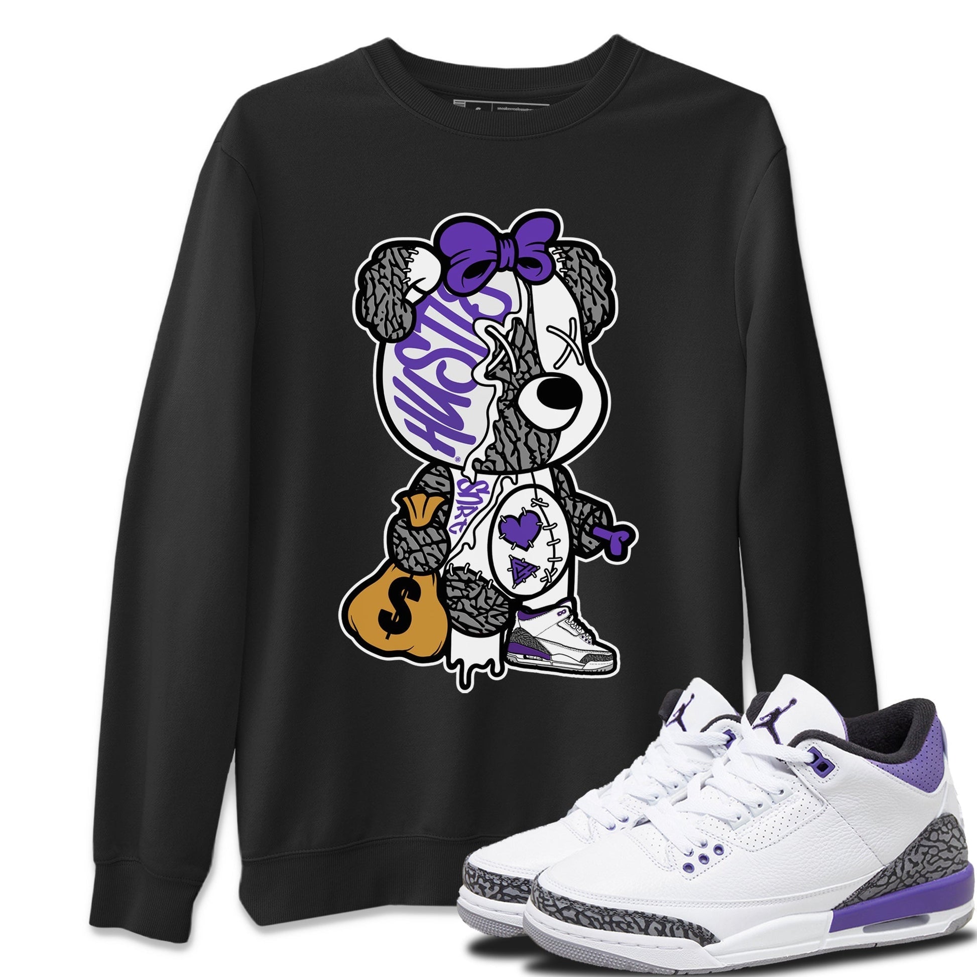 Jordan 3 Dark Iris unique Halloween sneaker tee Stitched Hustle Bear Sneaker Tees Jordan 3 Dark Iris Sneaker Release Tees Unisex Shirts