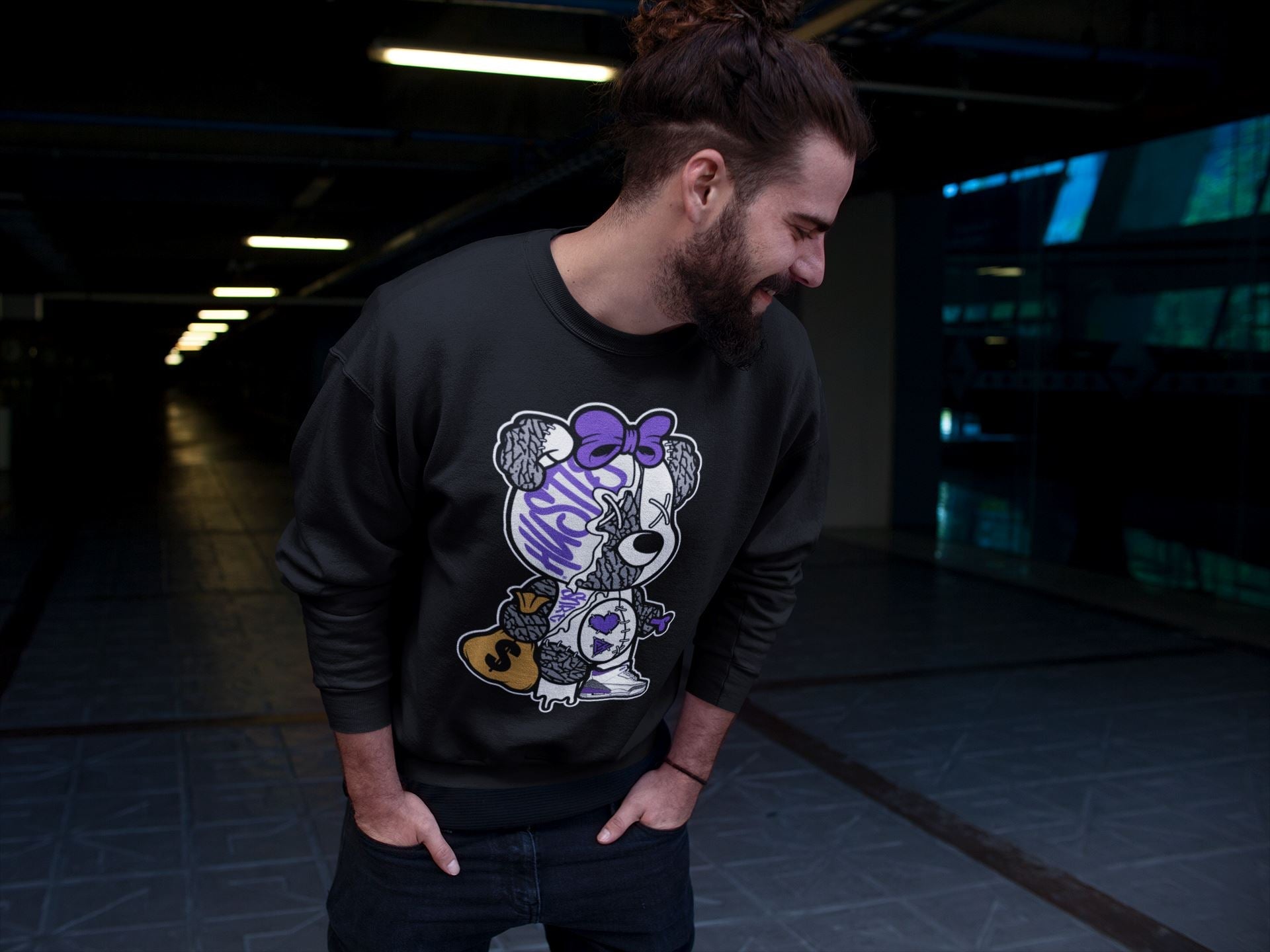 Jordan 3 Dark Iris unique Halloween sneaker tee Stitched Hustle Bear Sneaker Tees Jordan 3 Dark Iris Sneaker Release Tees Unisex Shirts