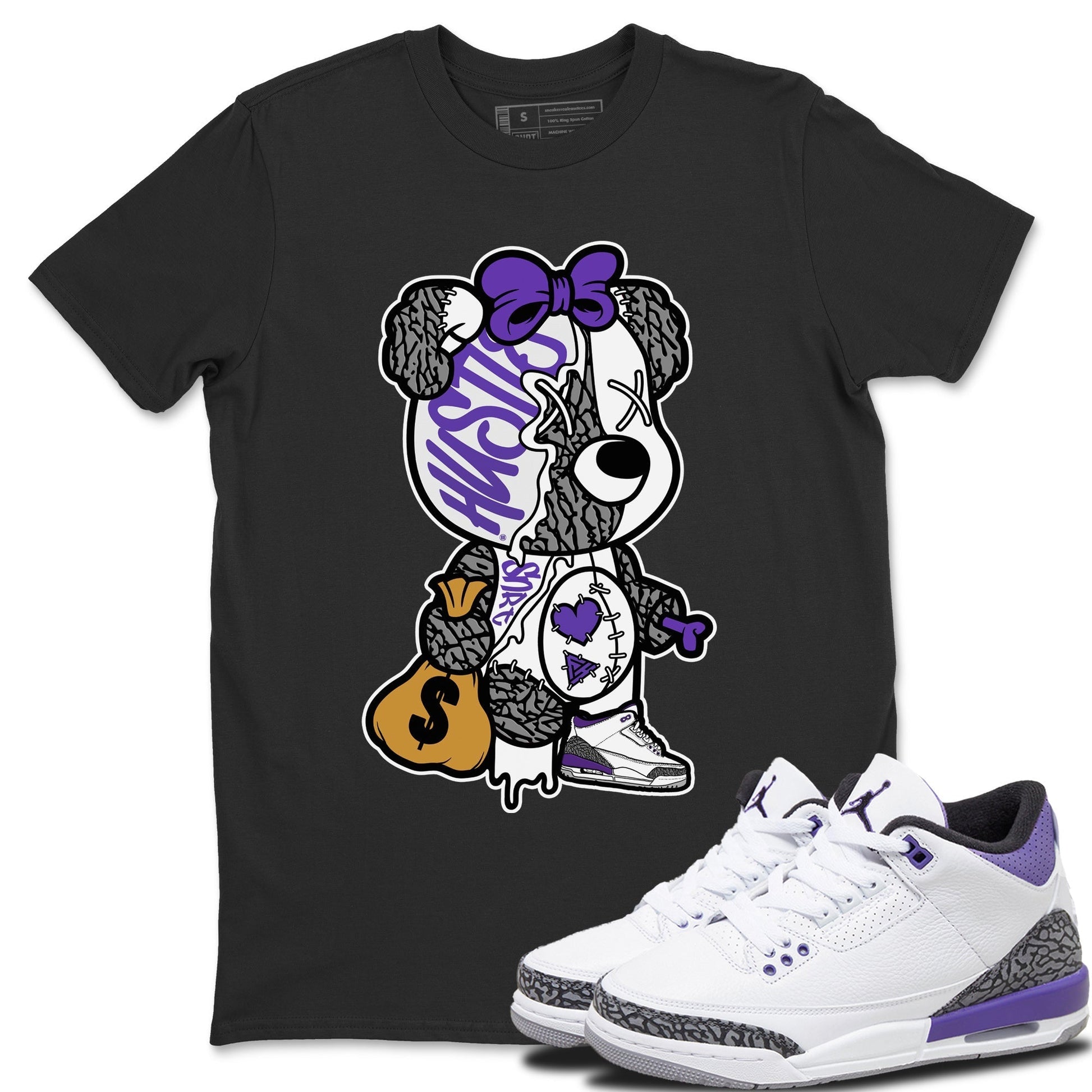 Jordan 3 Dark Iris unique Halloween sneaker tee Stitched Hustle Bear Sneaker Tees Jordan 3 Dark Iris Sneaker Release Tees Unisex Shirts
