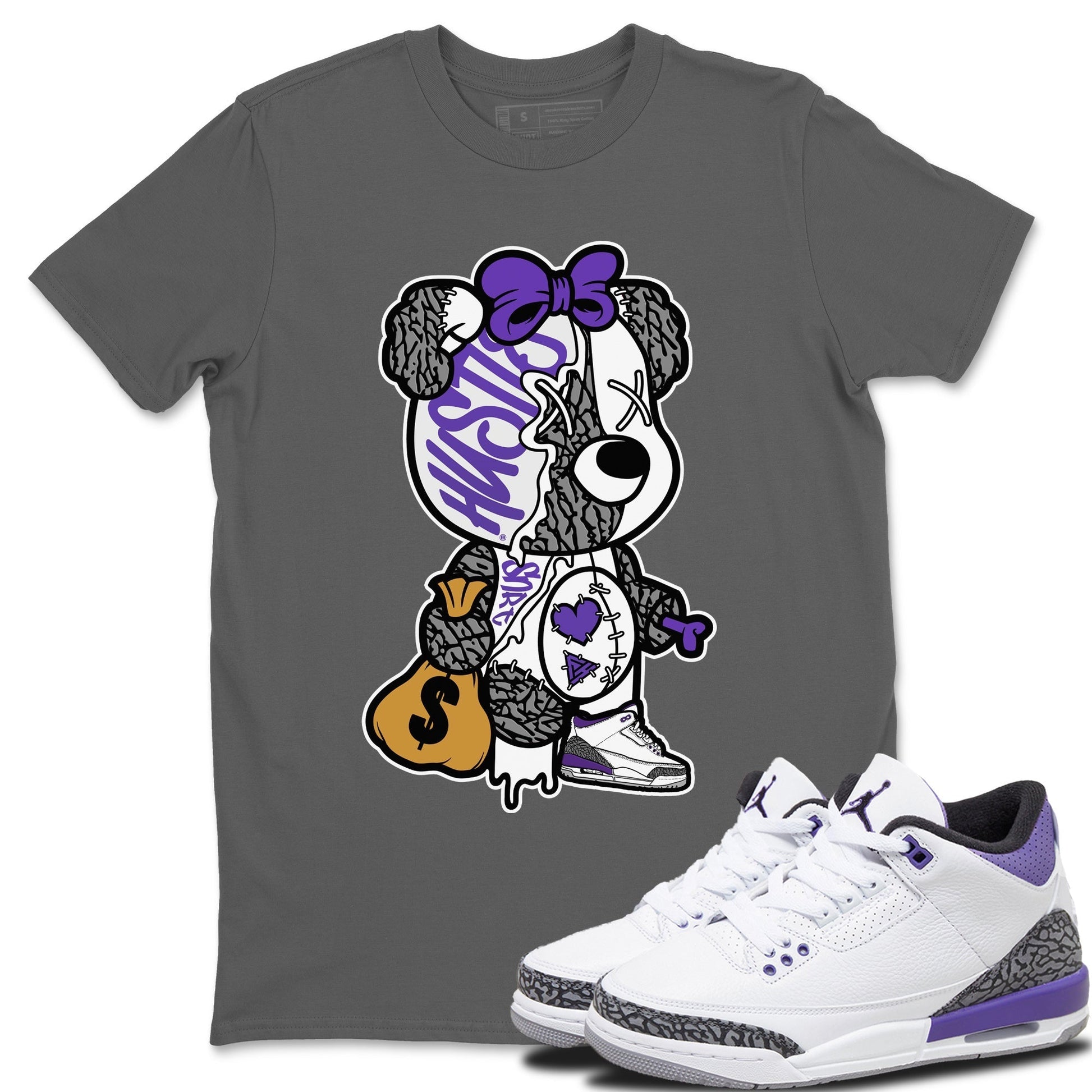 Jordan 3 Dark Iris unique Halloween sneaker tee Stitched Hustle Bear Sneaker Tees Jordan 3 Dark Iris Sneaker Release Tees Unisex Shirts