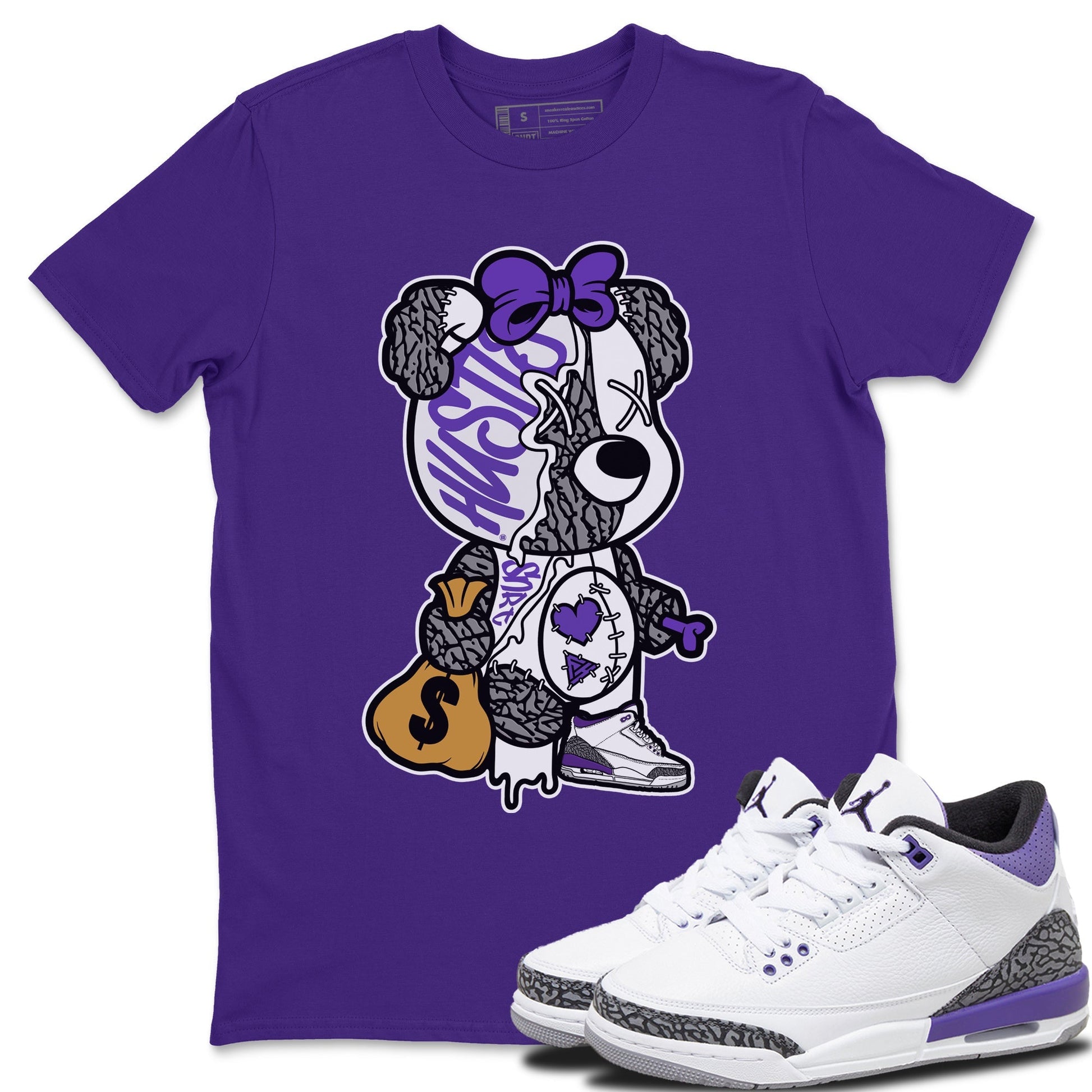 Jordan 3 Dark Iris unique Halloween sneaker tee Stitched Hustle Bear Sneaker Tees Jordan 3 Dark Iris Sneaker Release Tees Unisex Shirts
