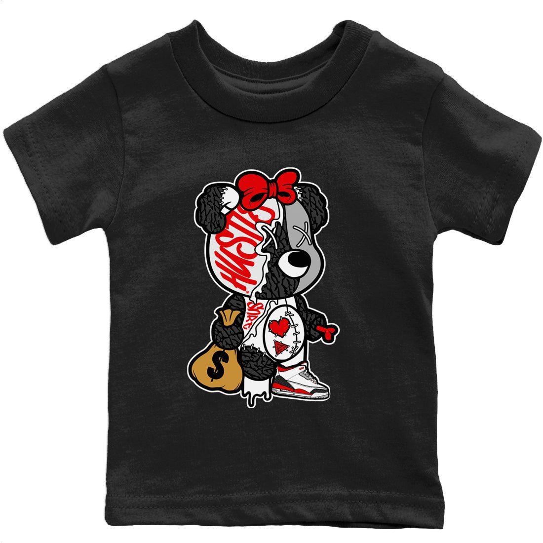 Jordan 3 Fire Red unique Halloween sneaker tee Stitched Hustle Bear Sneaker Tees Jordan 3 Fire Red Sneaker Release Tees Kids Shirts