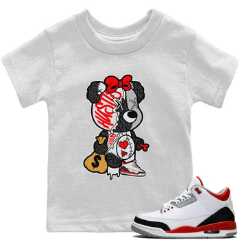 Jordan 3 Fire Red unique Halloween sneaker tee Stitched Hustle Bear Sneaker Tees Jordan 3 Fire Red Sneaker Release Tees Kids Shirts