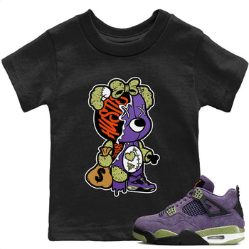 Jordan 4 Canyon Purple unique Halloween sneaker tee Stitched Hustle Bear Sneaker Tees Jordan 4 Canyon Purple Sneaker Release Tees Kids Shirts