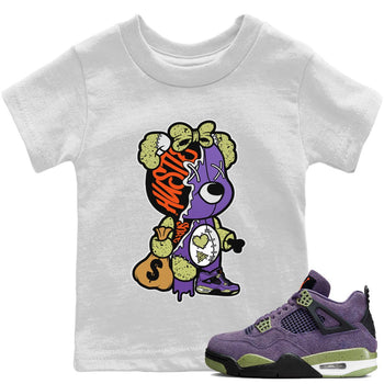Jordan 4 Canyon Purple unique Halloween sneaker tee Stitched Hustle Bear Sneaker Tees Jordan 4 Canyon Purple Sneaker Release Tees Kids Shirts
