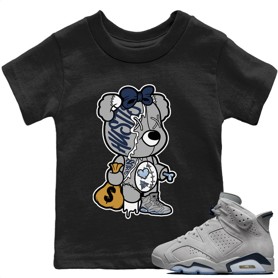 Jordan 6 Georgetown Sneaker Match Tees Stitched Hustle Bear Sneaker Tees Jordan 6 Georgetown Sneaker Release Tees Kids Shirts