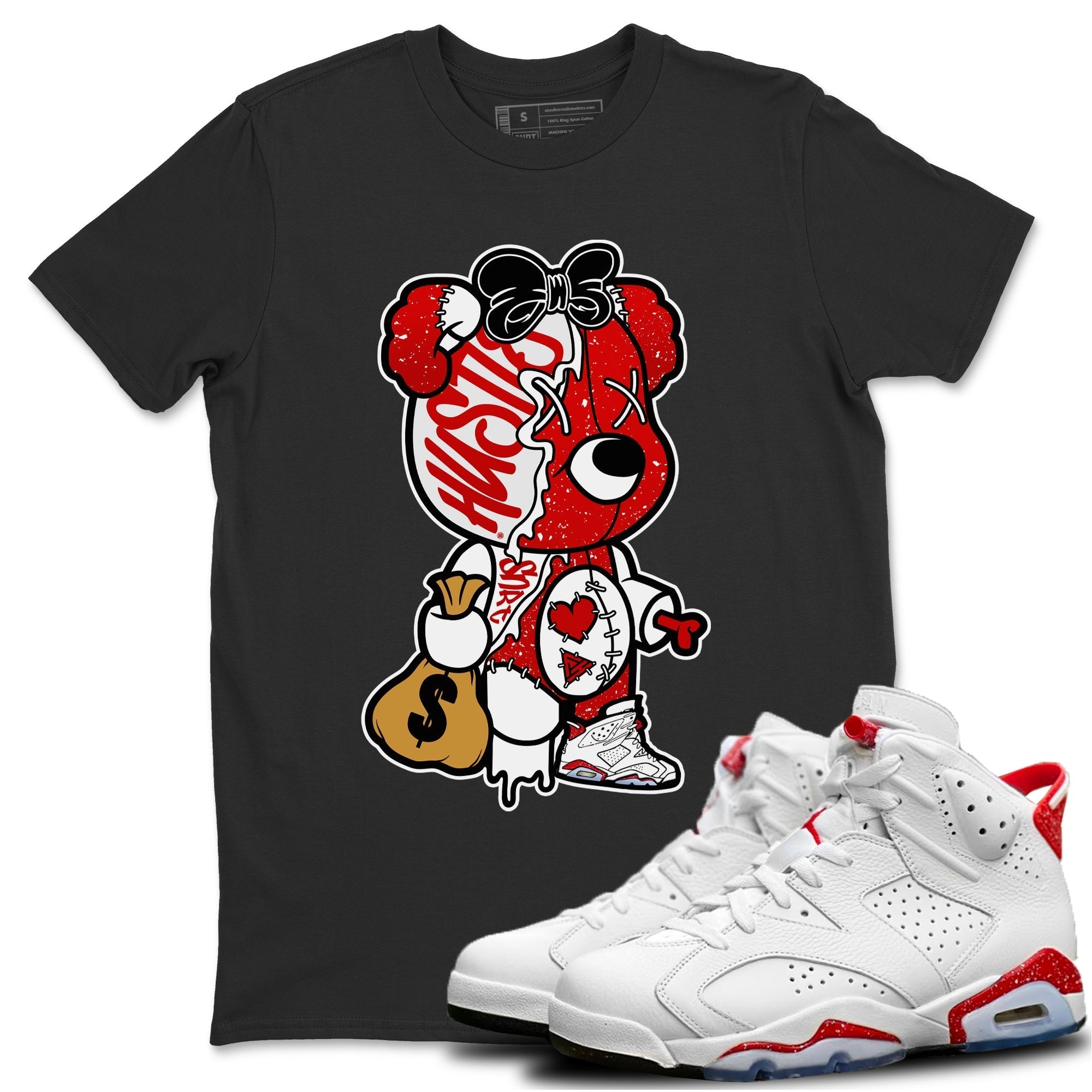 Stitched Hustle Bear Unisex Tops Air Jordan 6 Red Velvet Cookies SNRT Sneaker T shirts