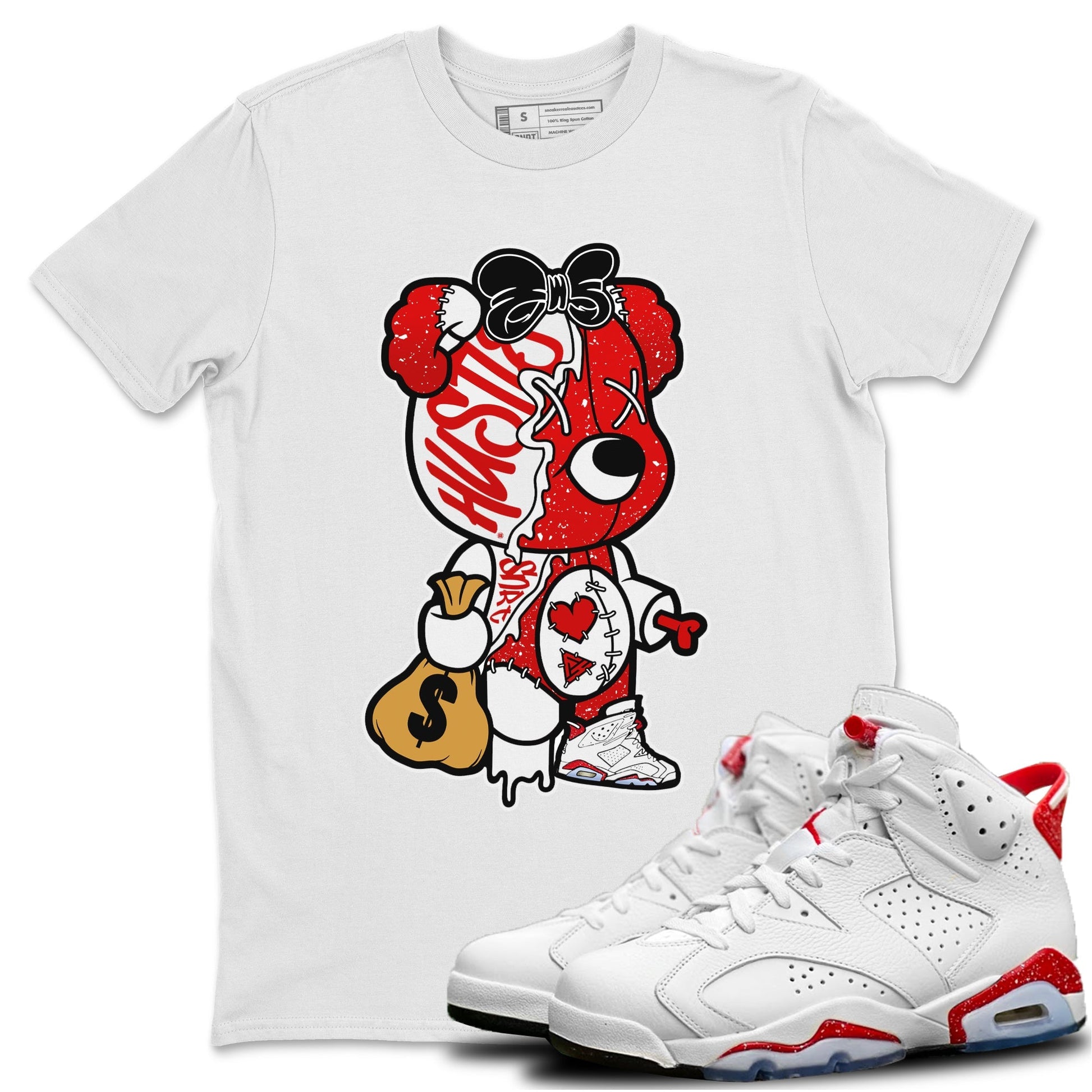 Jordan 6 Red Velvet Cookies unique Halloween sneaker tee Stitched Hustle Bear Sneaker Tees Jordan 6 Red Velvet Cookies Sneaker Release Tees Unisex Shirts