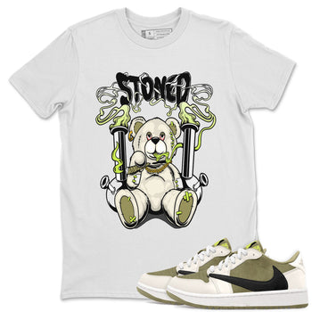 Jordan 1 Low X Travis Scott Golf Olive shirt to match jordans Stoned Bear sneaker matching t-shirt Air Jordan 1 Travis Scott Golf Olive SNRT Sneaker Release Tees Unisex White 1 T-Shirt
