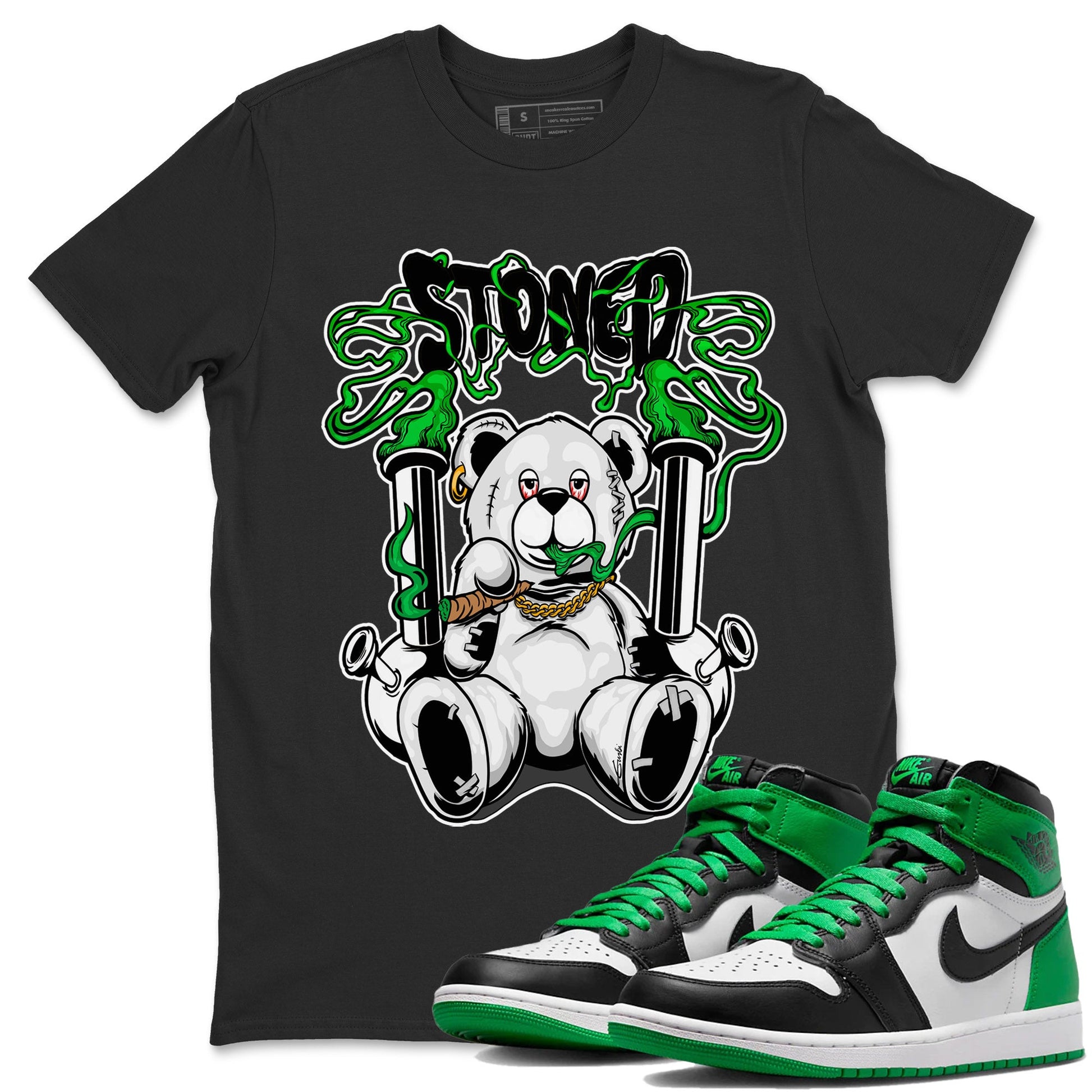 Air Jordan 1 Celtics Sneaker Match Tees Stoned Bear Sneaker Tees Air Jordan 1 Lucky Green Celtics Tees Unisex Shirts Black 1