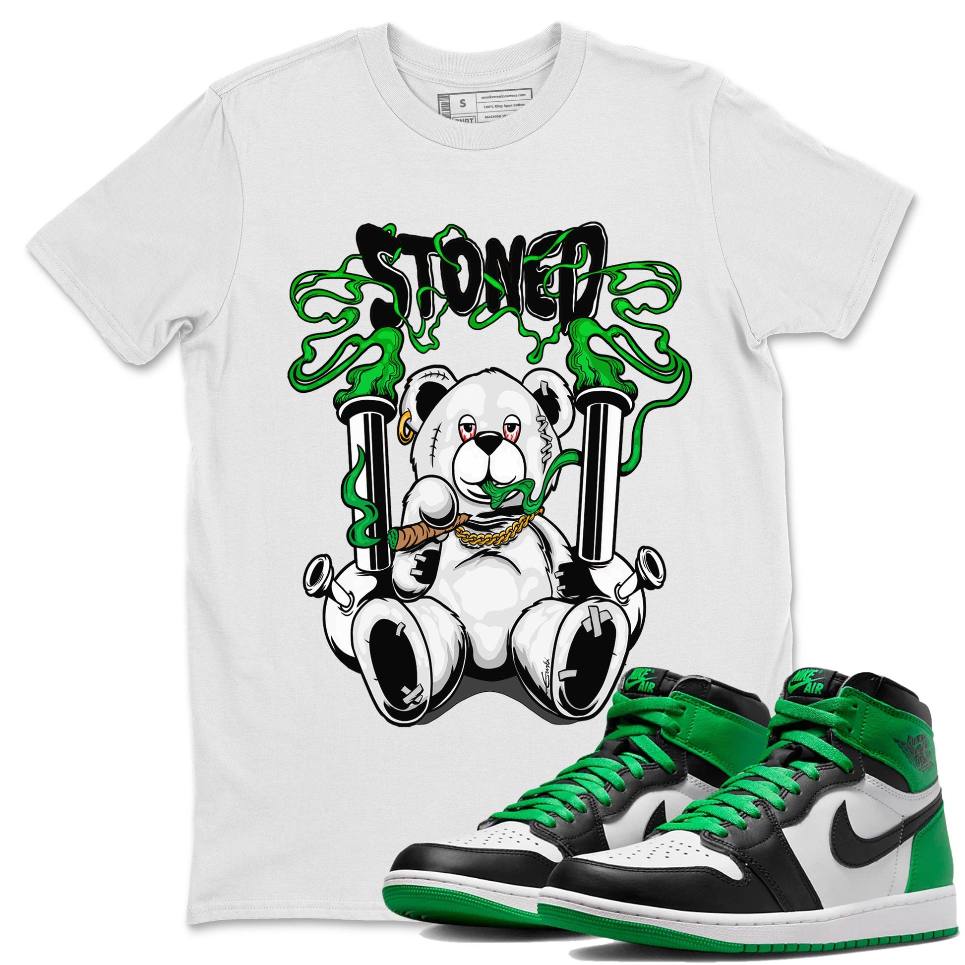 Air Jordan 1 Celtics Sneaker Match Tees Stoned Bear Sneaker Tees Air Jordan 1 Lucky Green Celtics Tees Unisex Shirts White 1