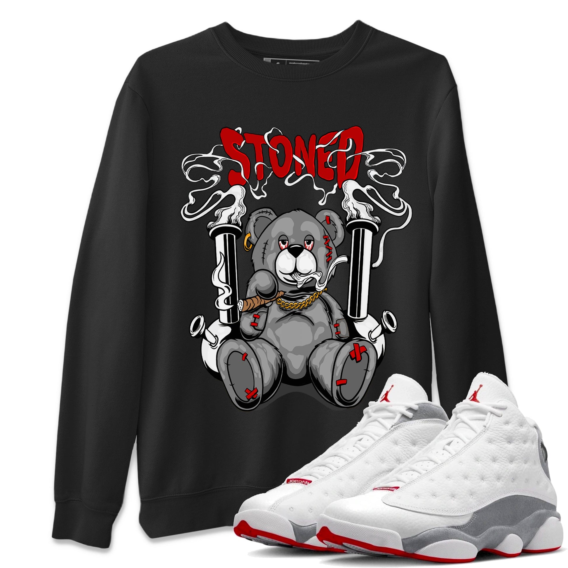 Air Jordan 13 Wolf Grey Sneaker Match Tees Stoned Bear Sneaker Tees 13s Wolf Grey SNRT Sneaker Release Tees Unisex Shirts Black 1