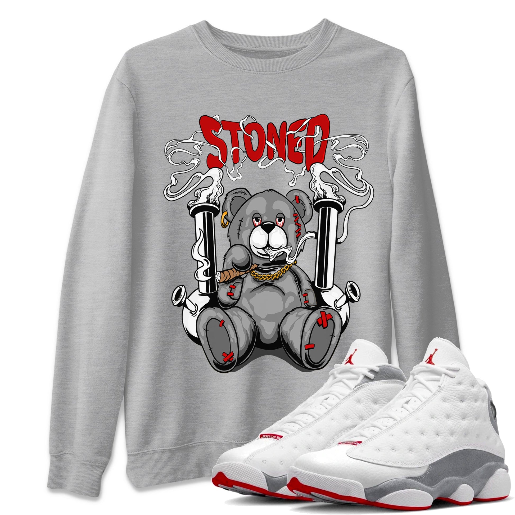 Air Jordan 13 Wolf Grey Sneaker Match Tees Stoned Bear Sneaker Tees 13s Wolf Grey SNRT Sneaker Release Tees Unisex Shirts Heather Grey 1