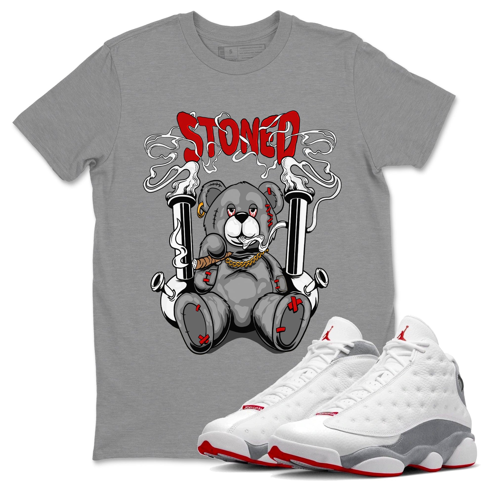 Air Jordan 13 Wolf Grey Sneaker Match Tees Stoned Bear Sneaker Tees 13s Wolf Grey SNRT Sneaker Release Tees Unisex Shirts Heather Grey 1