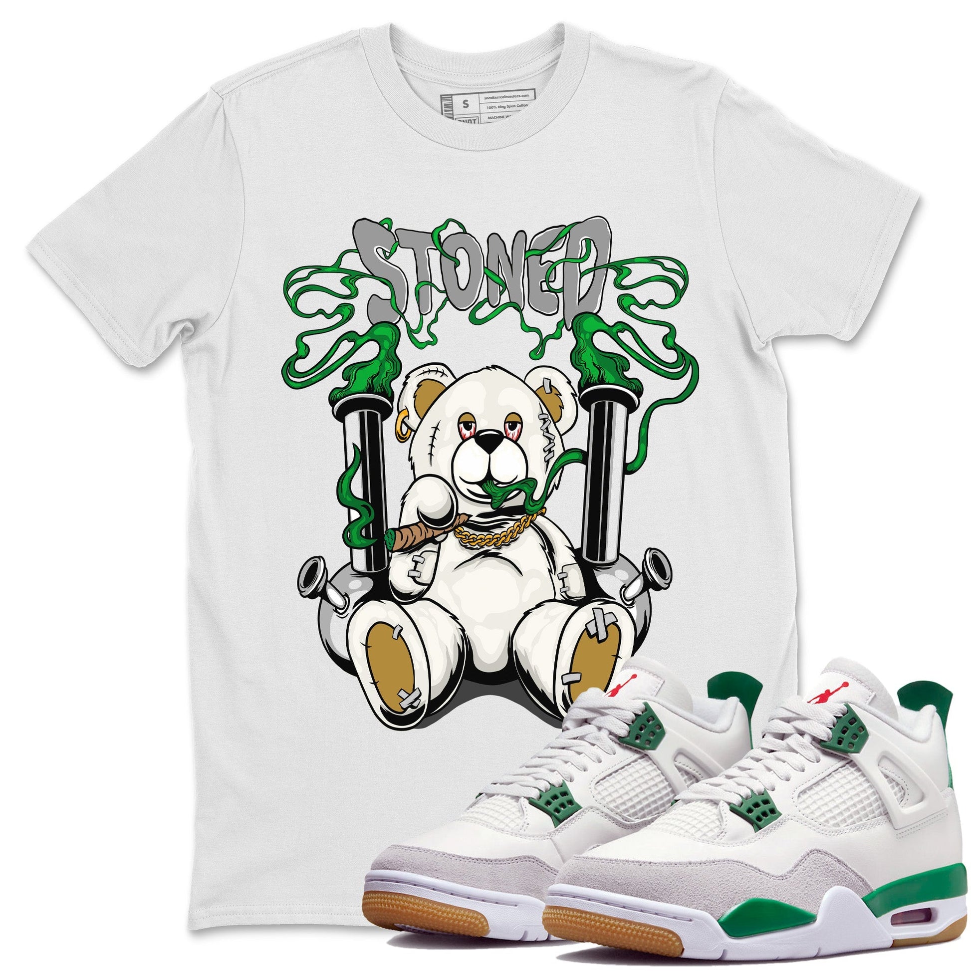 Jordan 4 Pine Green SB Sneaker Match Tees Stoned Bear Sneaker Tees Nike SB Air Jordan 4 Pine Green Sneaker Tees Sneaker Release Shirts Unisex Shirts White 1