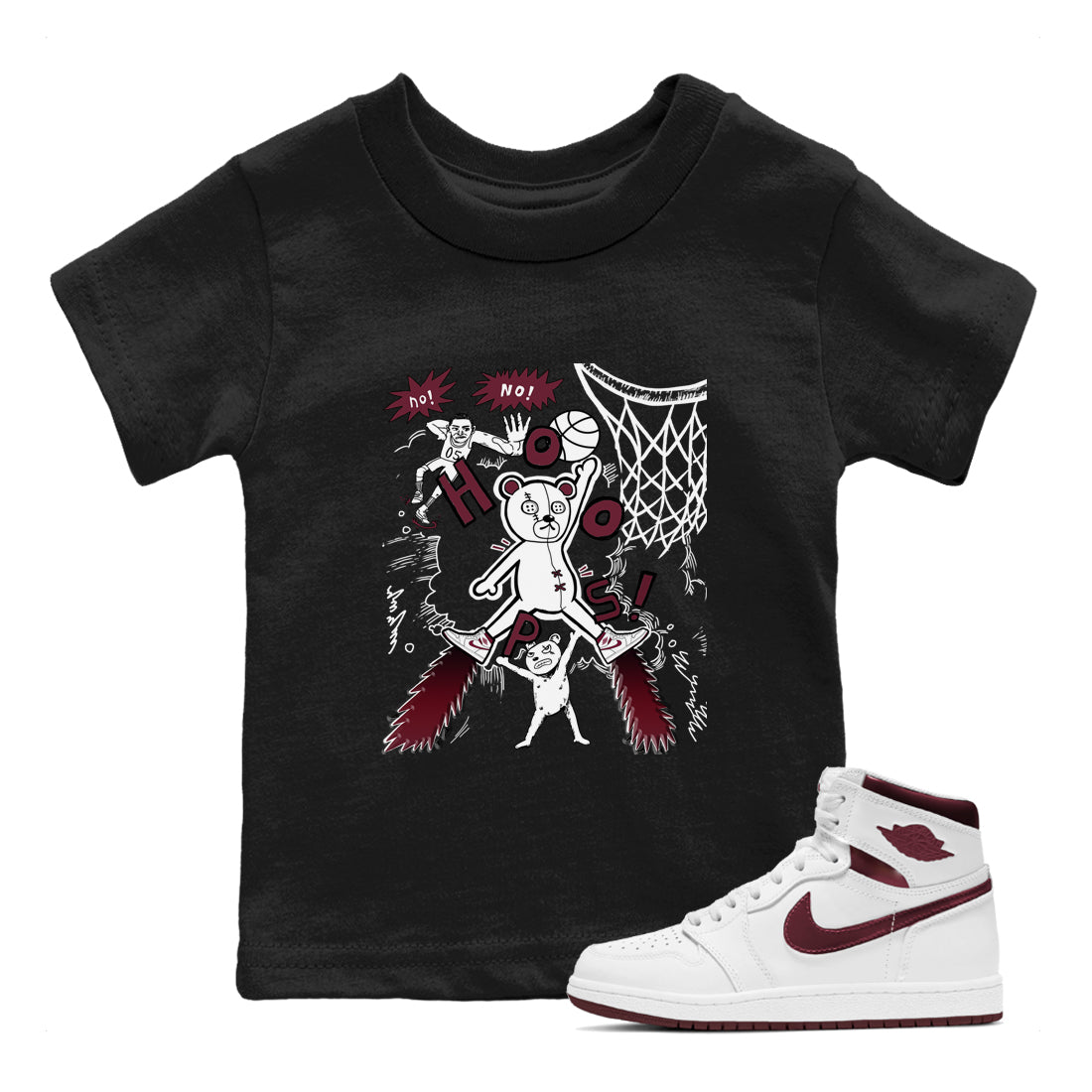 AJ1 Metallic Burgundy shirt to match jordans Stop The Bear sneaker tees Air Jordan 1 Metallic Burgundy SNRT sneaker release tees baby toddler Black 1 cotton Shirt