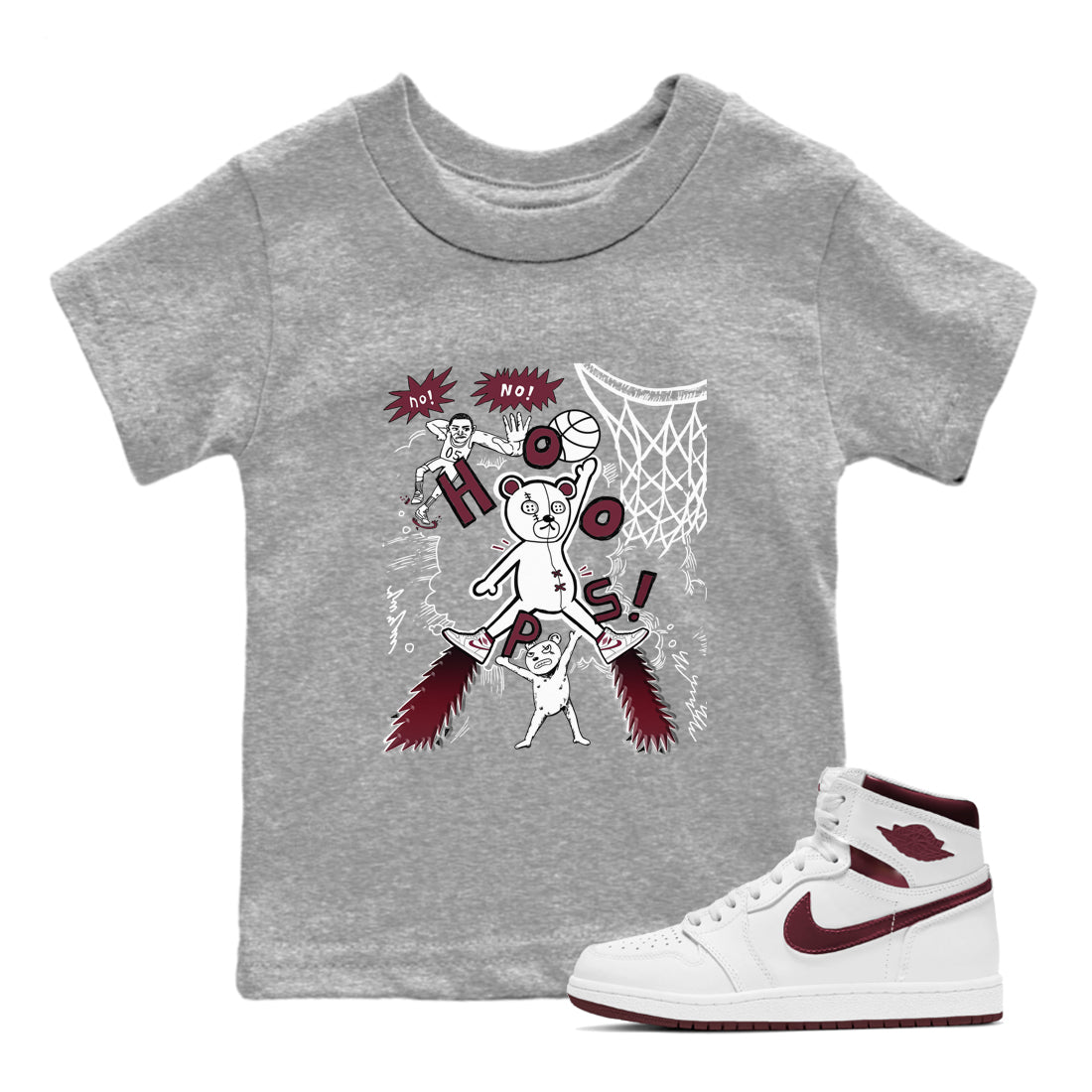 AJ1 Metallic Burgundy shirt to match jordans Stop The Bear sneaker tees Air Jordan 1 Metallic Burgundy SNRT sneaker release tees baby toddler Heather Grey 1 cotton Shirt