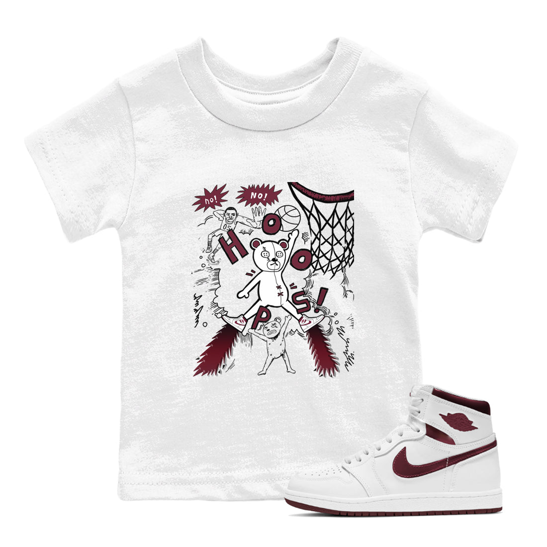 AJ1 Metallic Burgundy shirt to match jordans Stop The Bear sneaker tees Air Jordan 1 Metallic Burgundy SNRT sneaker release tees baby toddler White 1 cotton Shirt