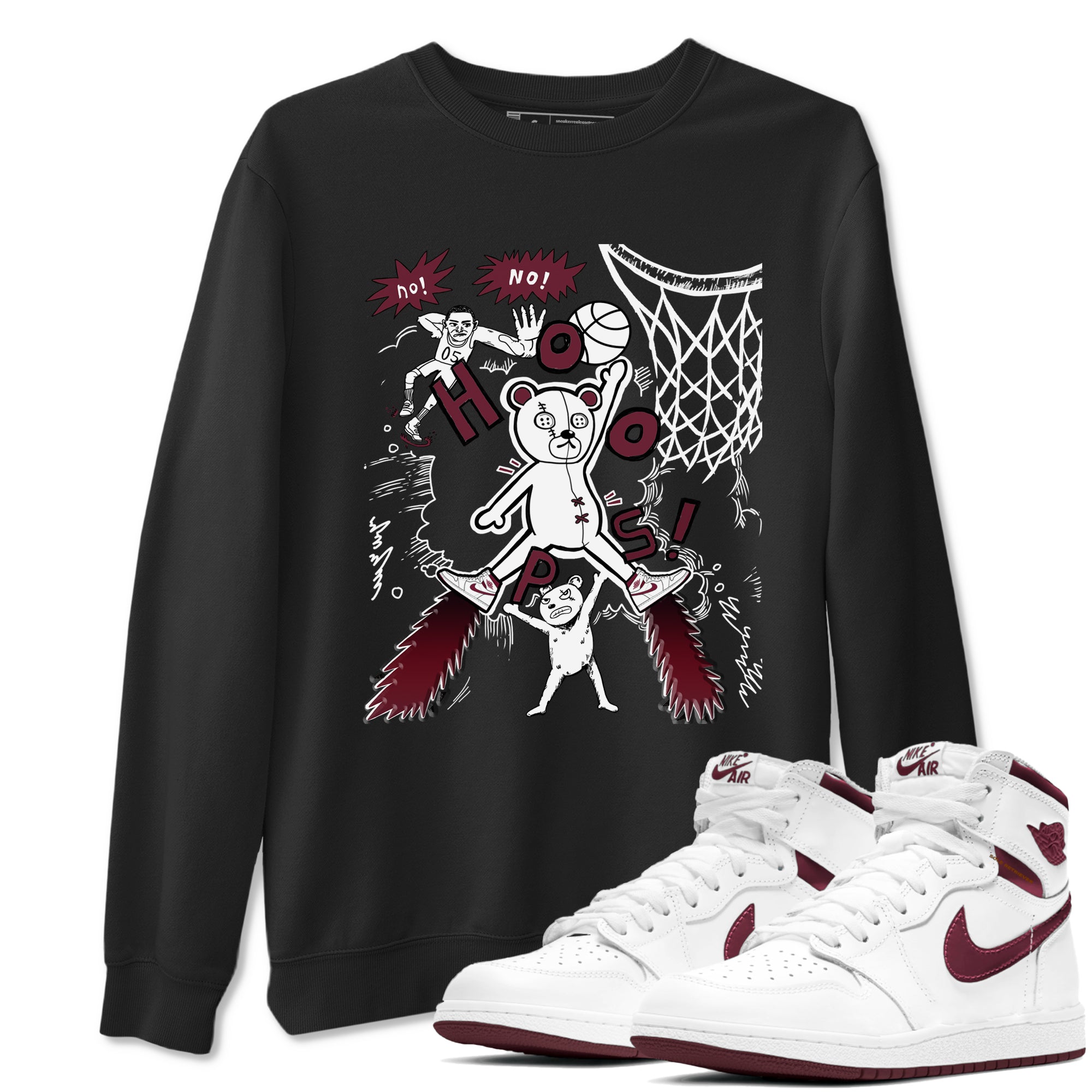 AJ1 Metallic Burgundy shirt to match jordans Stop The Bear sneaker tees Air Jordan 1 Metallic Burgundy SNRT Sneaker Release Tees unisex cotton Black 1 crew neck shirt