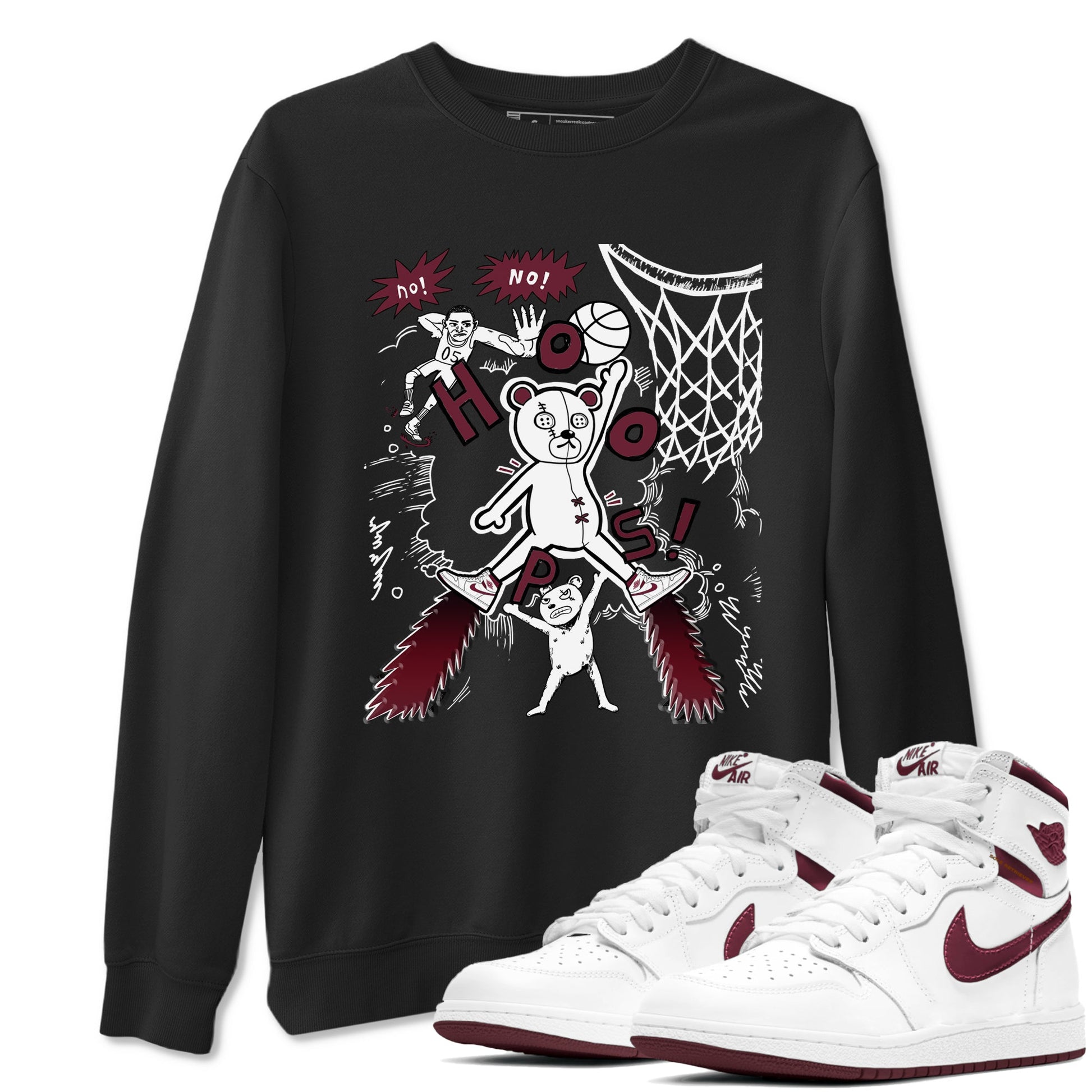 AJ1 Metallic Burgundy shirt to match jordans Stop The Bear sneaker tees Air Jordan 1 Metallic Burgundy SNRT Sneaker Release Tees unisex cotton Black 1 crew neck shirt