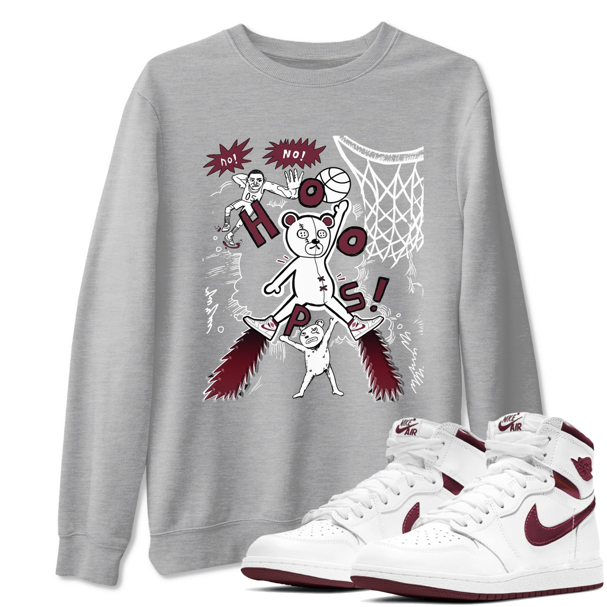 AJ1 Metallic Burgundy shirt to match jordans Stop The Bear sneaker tees Air Jordan 1 Metallic Burgundy SNRT Sneaker Release Tees unisex cotton Heather Grey 1 crew neck shirt