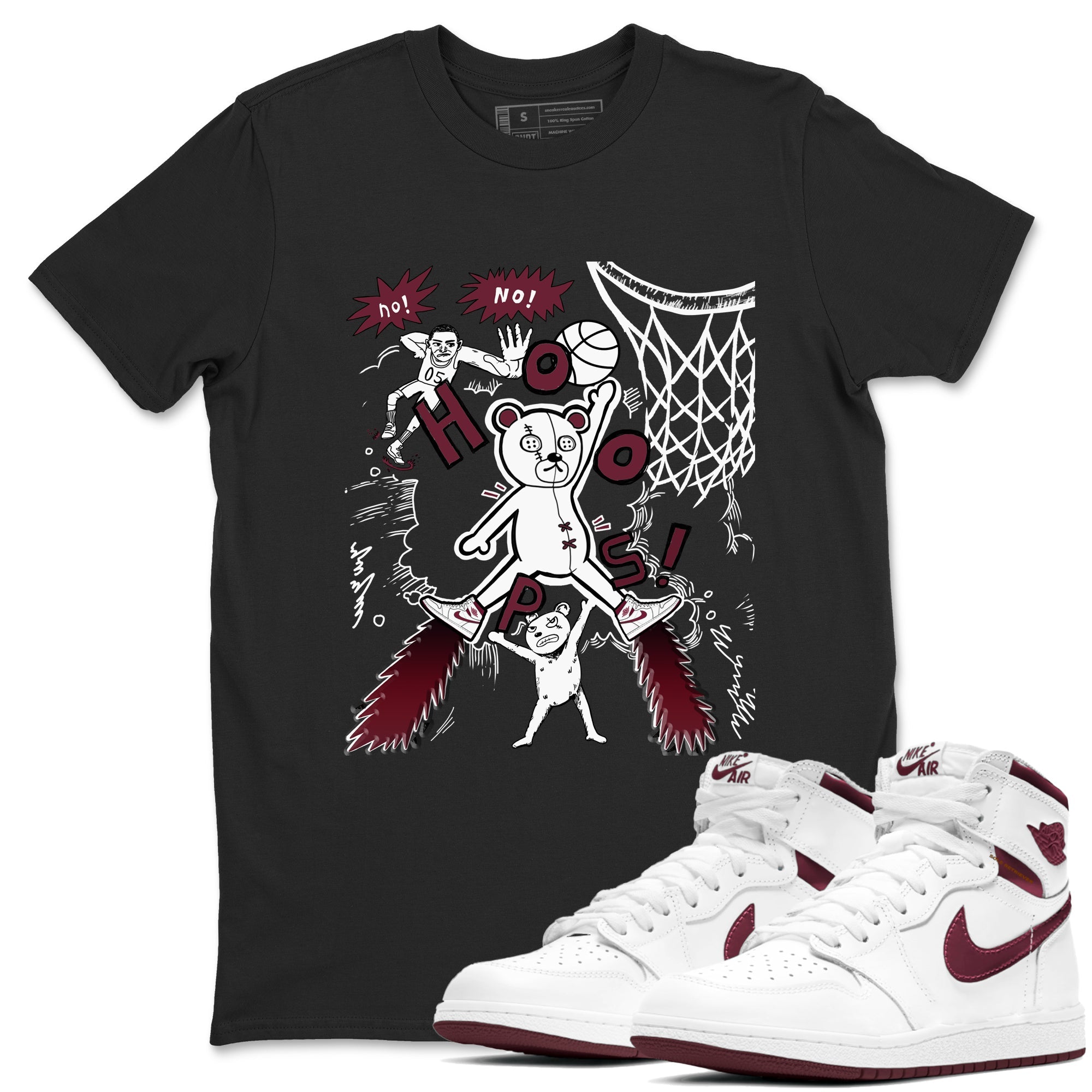 AJ1 Metallic Burgundy shirt to match jordans Stop The Bear sneaker tees Air Jordan 1 Metallic Burgundy SNRT Sneaker Release Tees unisex cotton Black 1 crew neck shirt