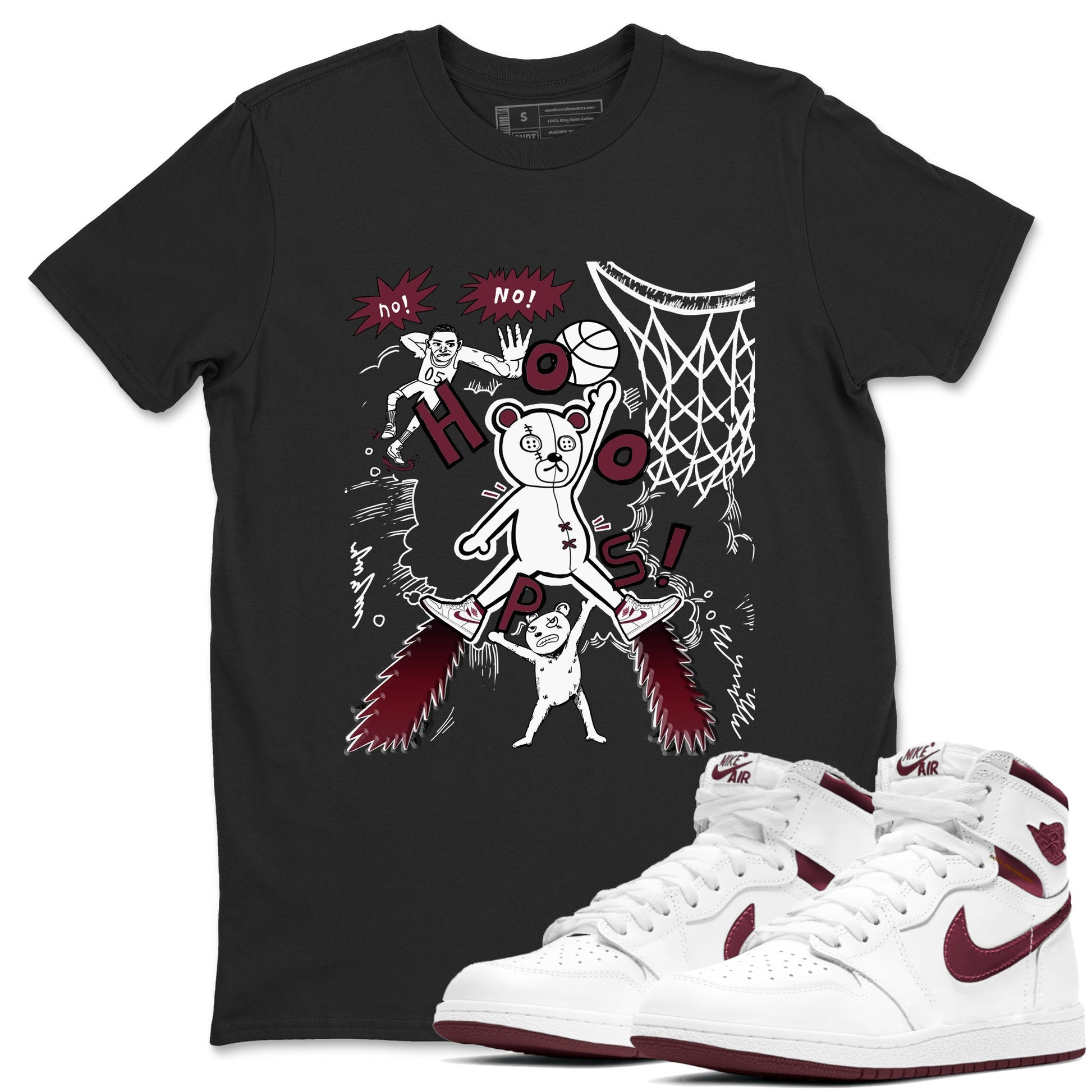 AJ1 Metallic Burgundy shirt to match jordans Stop The Bear sneaker tees Air Jordan 1 Metallic Burgundy SNRT Sneaker Release Tees unisex cotton Black 1 crew neck shirt