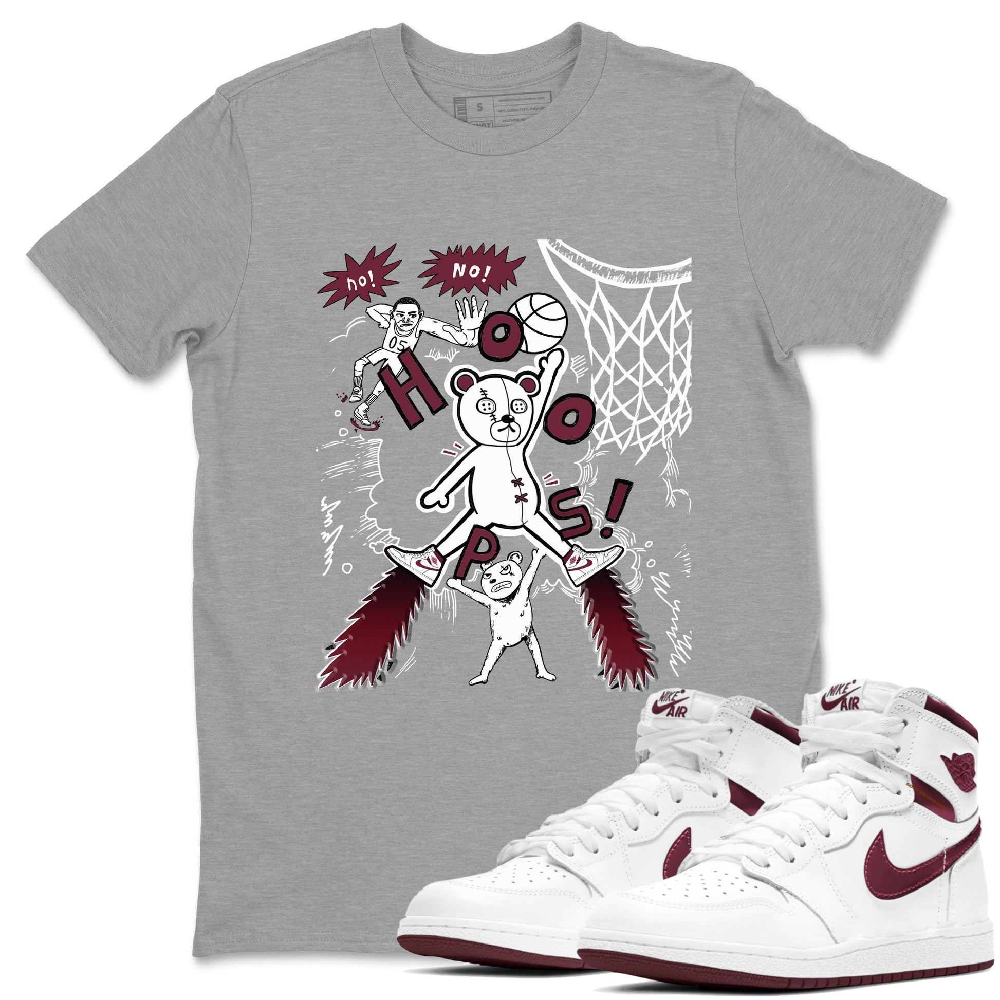 AJ1 Metallic Burgundy shirt to match jordans Stop The Bear sneaker tees Air Jordan 1 Metallic Burgundy SNRT Sneaker Release Tees unisex cotton Heather Grey 1 crew neck shirt