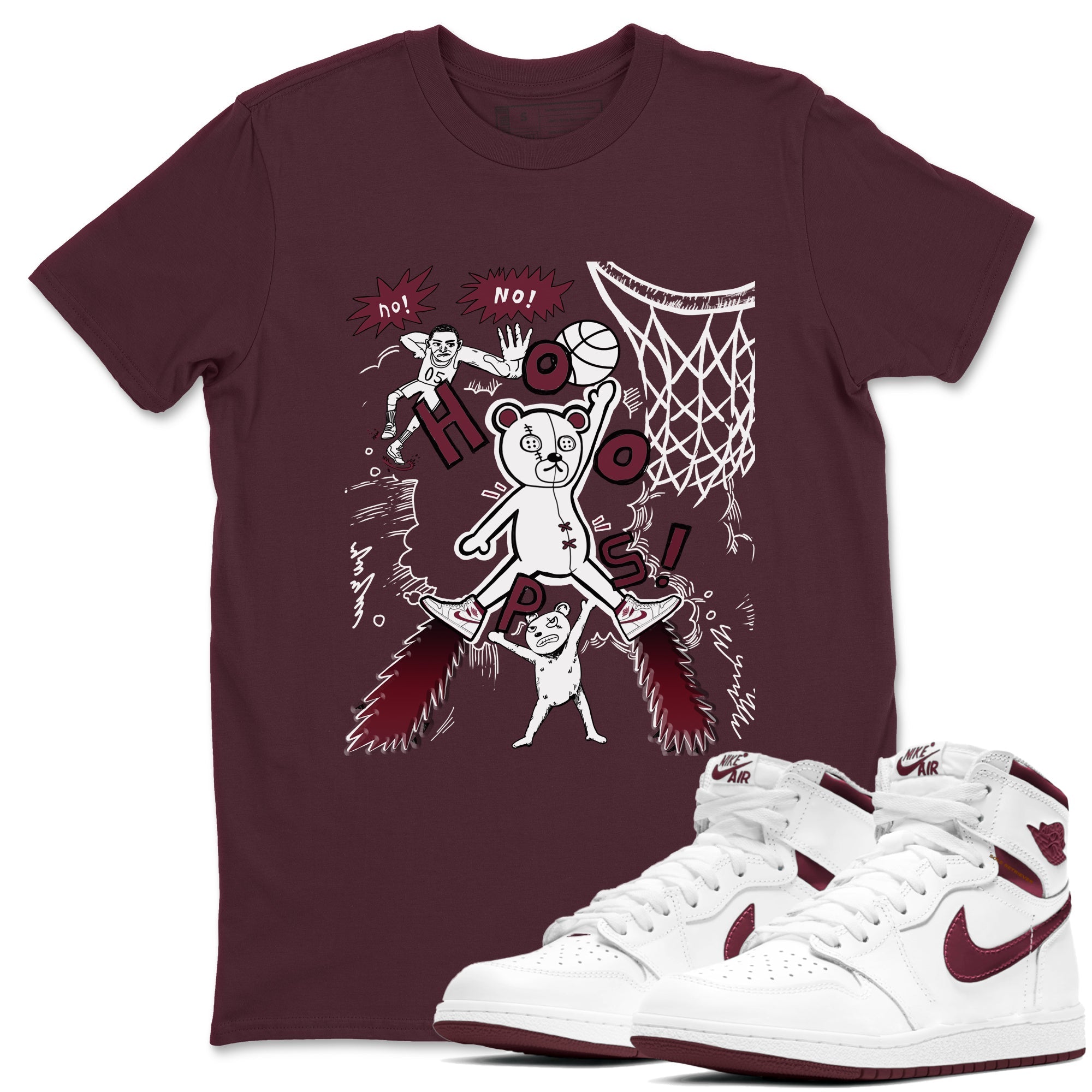 AJ1 Metallic Burgundy shirt to match jordans Stop The Bear sneaker tees Air Jordan 1 Metallic Burgundy SNRT Sneaker Release Tees unisex cotton Maroon 1 crew neck shirt