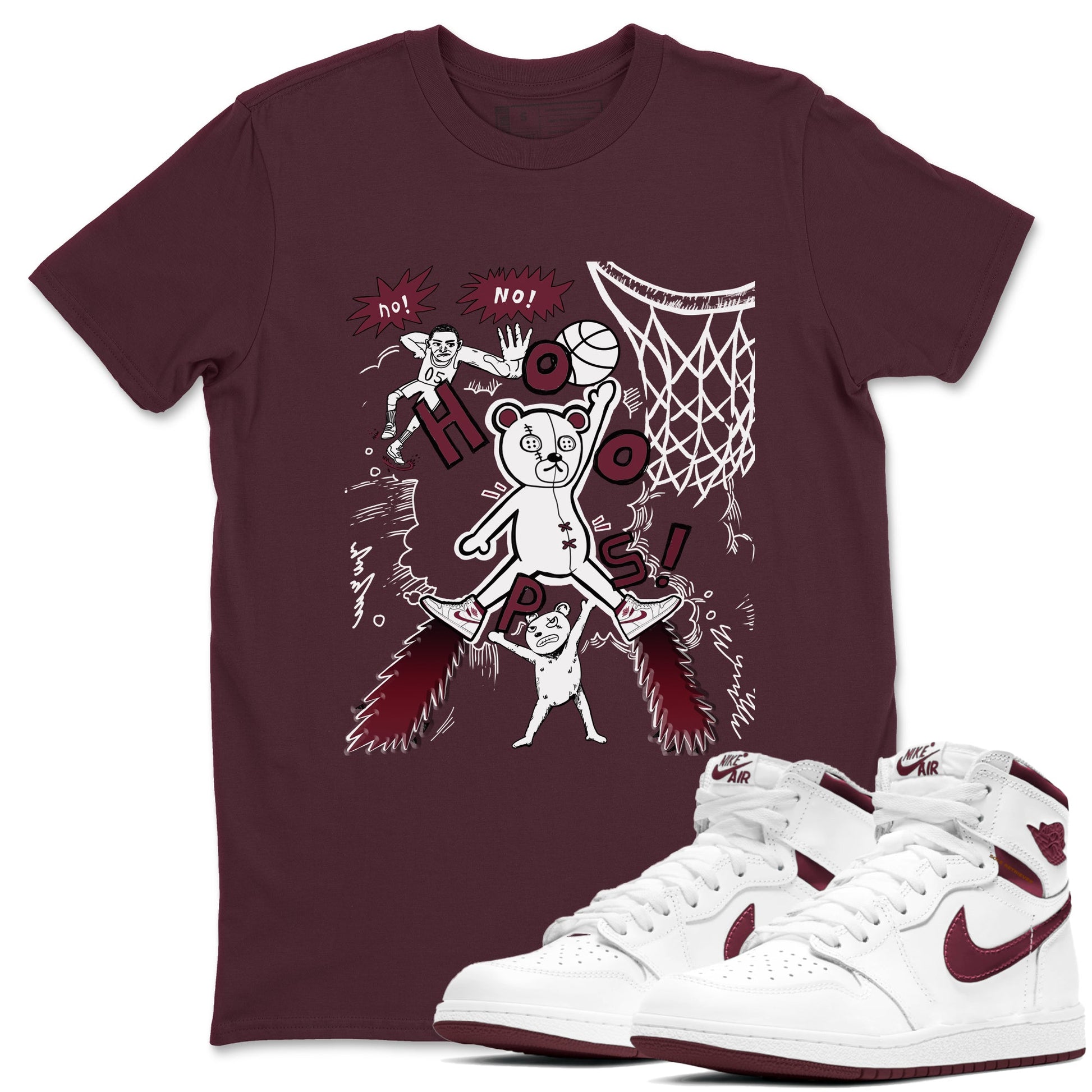 AJ1 Metallic Burgundy shirt to match jordans Stop The Bear sneaker tees Air Jordan 1 Metallic Burgundy SNRT Sneaker Release Tees unisex cotton Maroon 1 crew neck shirt