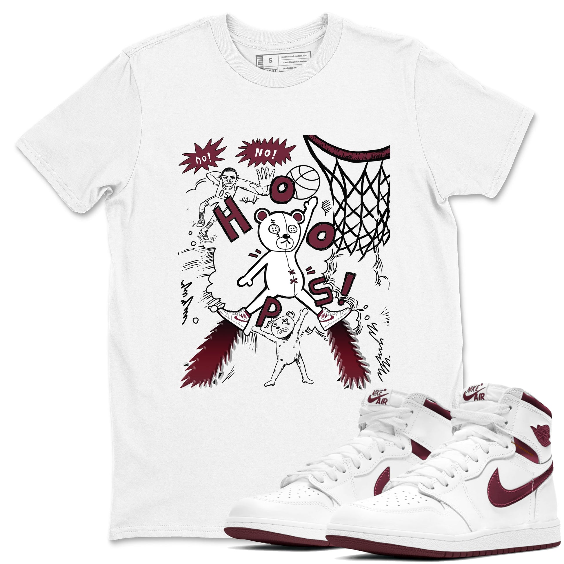 AJ1 Metallic Burgundy shirt to match jordans Stop The Bear sneaker tees Air Jordan 1 Metallic Burgundy SNRT Sneaker Release Tees unisex cotton White 1 crew neck shirt