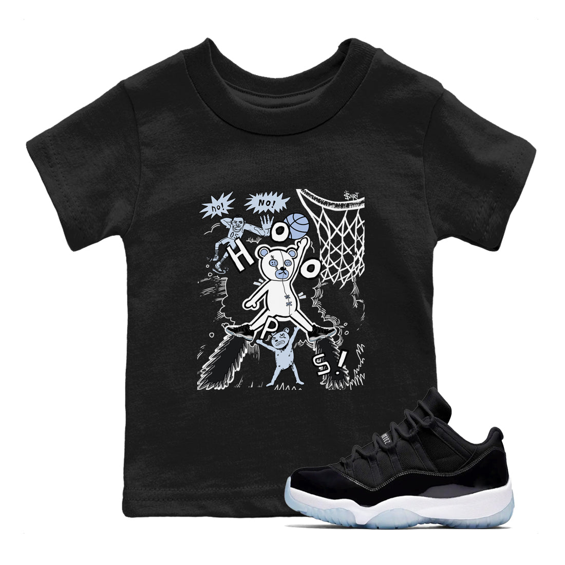 11s Low Space shirt to match jordans Stop The Bear sneaker tees Air Jordan 11 Black/Varsity Royal SNRT sneaker release tees baby toddler Black 1 cotton Shirt