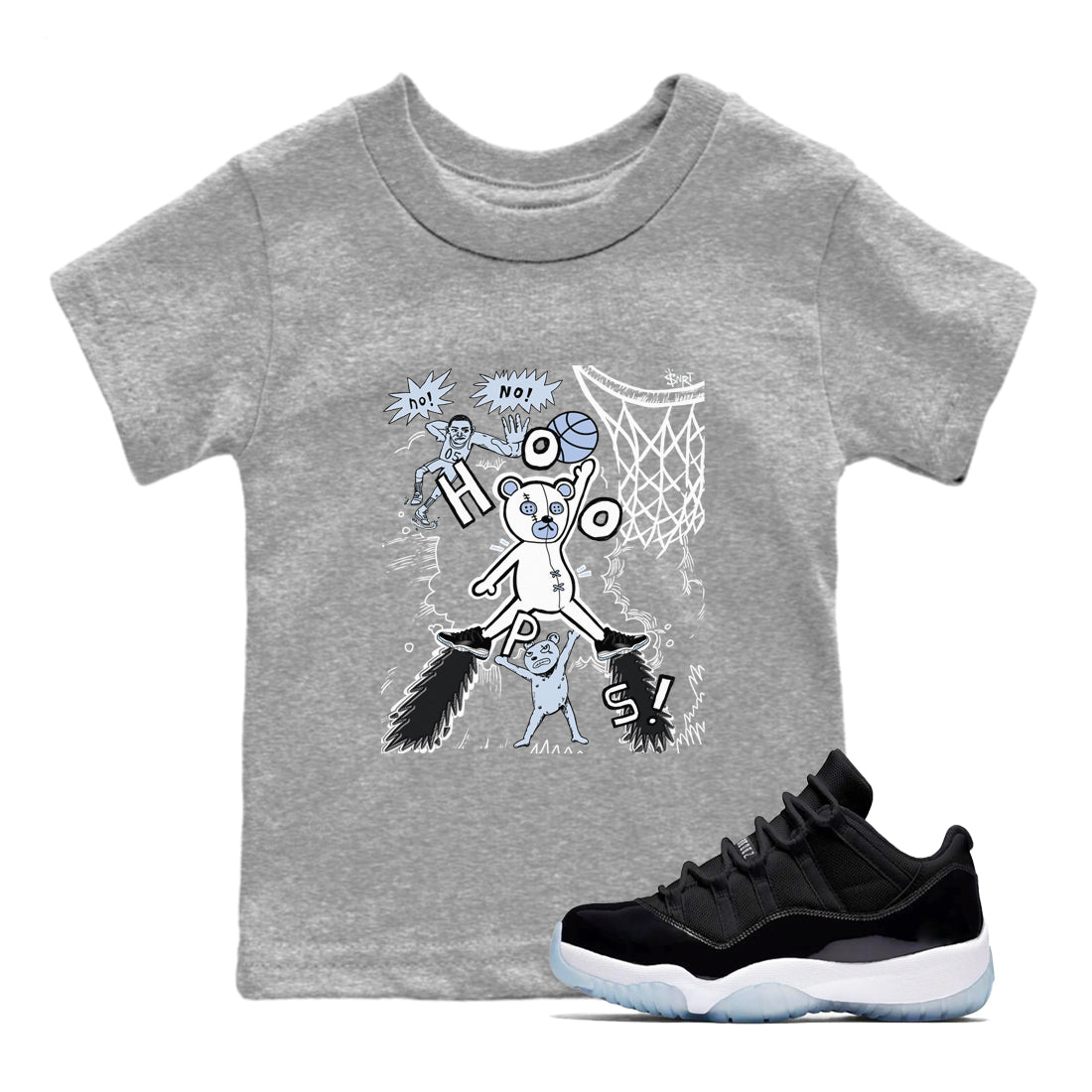 11s Low Space shirt to match jordans Stop The Bear sneaker tees Air Jordan 11 Black/Varsity Royal SNRT sneaker release tees baby toddler Heather Grey 1 cotton Shirt