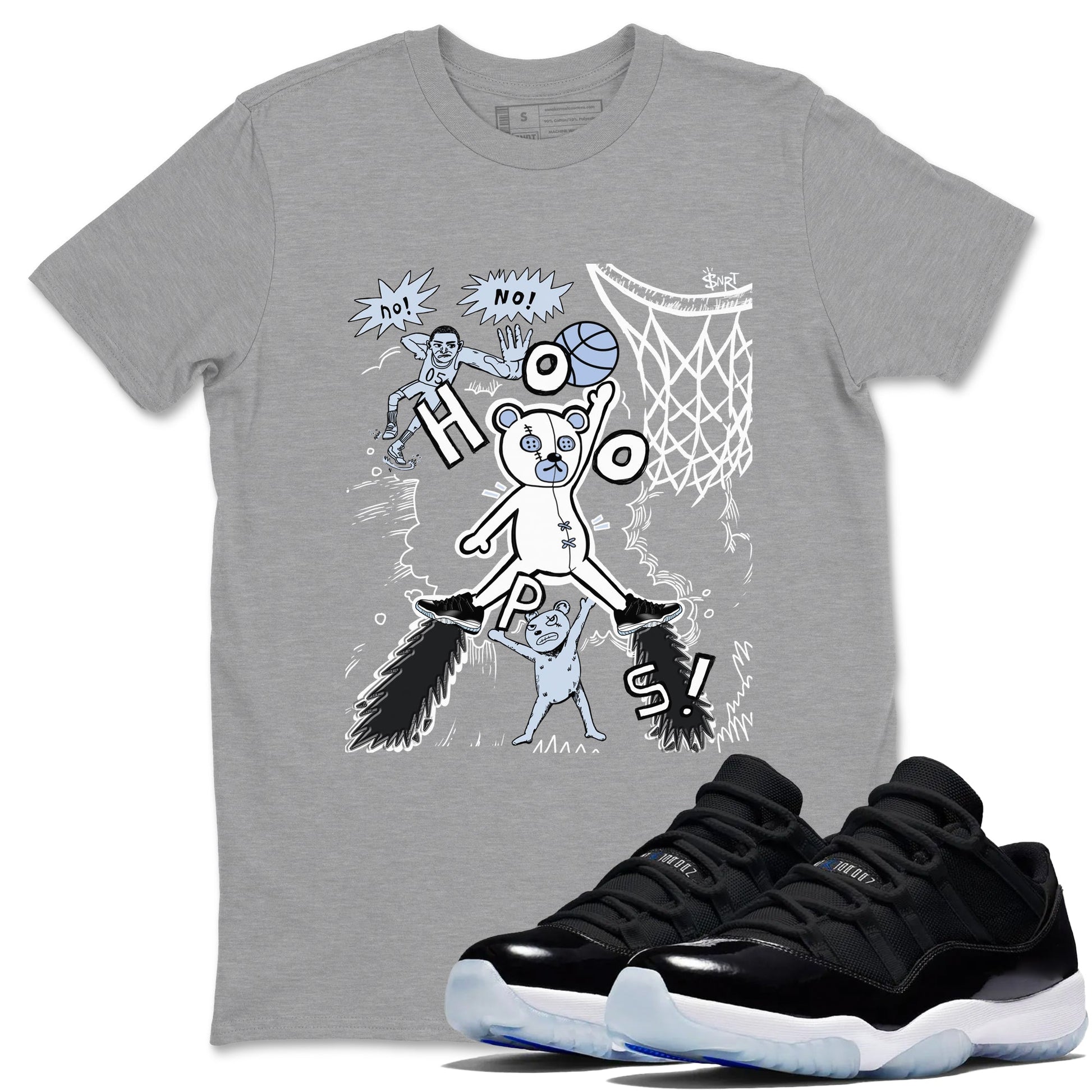 11s Low Space shirt to match jordans Stop The Bear sneaker tees Air Jordan 11 Black/Varsity Royal SNRT Sneaker Release Tees unisex cotton Heather Grey 1 crew neck shirt