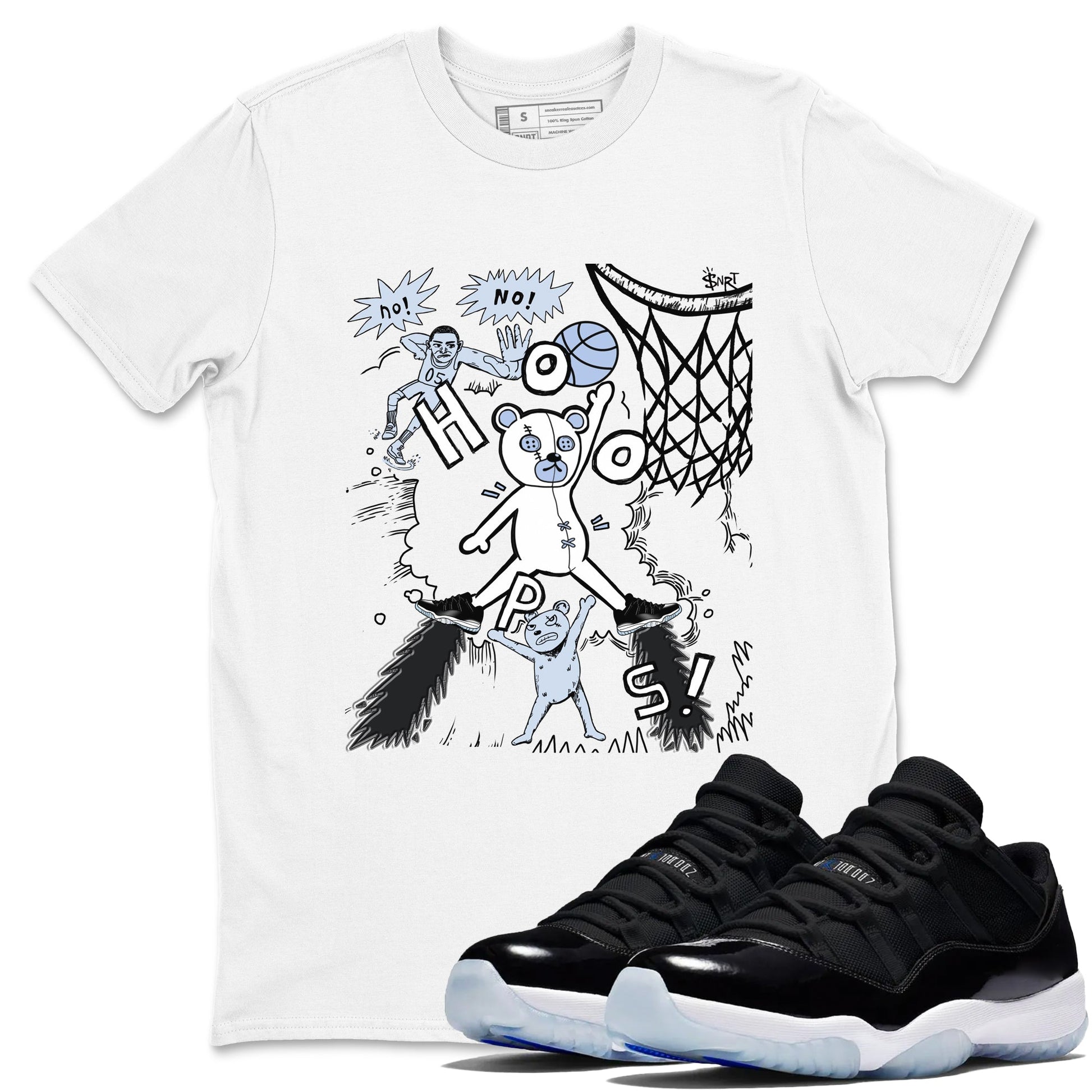 11s Low Space shirt to match jordans Stop The Bear sneaker tees Air Jordan 11 Black/Varsity Royal SNRT Sneaker Release Tees unisex cotton White 1 crew neck shirt